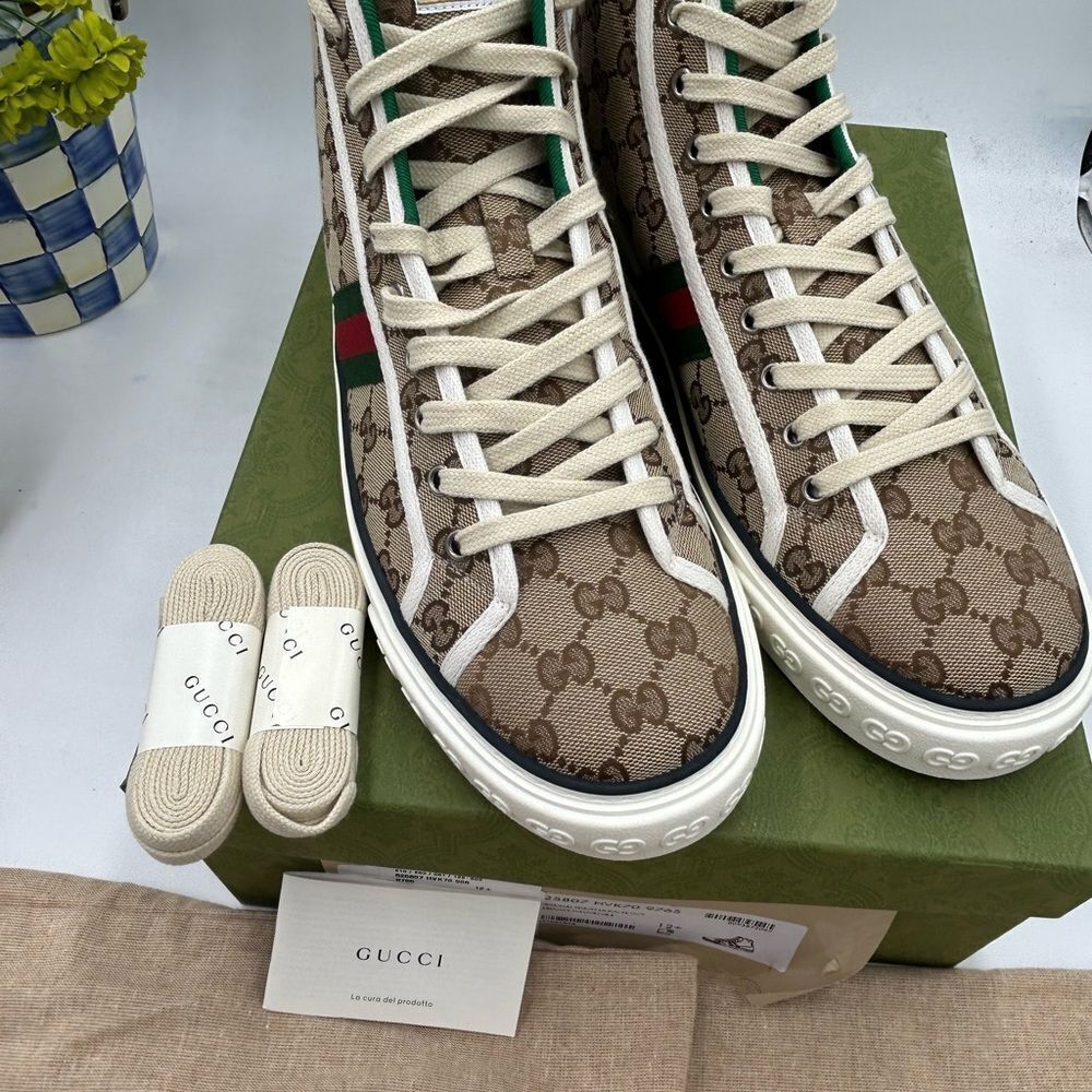 Men's Gucci tennis 1977 high top sneakers size 12.5 made in Italy - Picture 4 of 10